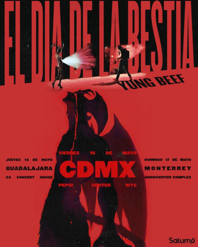 Poster de los conciertos de Yung Beef en México durante 2026. 